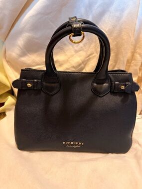 Authentic Navy Burberry Banner Small House Check Handbag